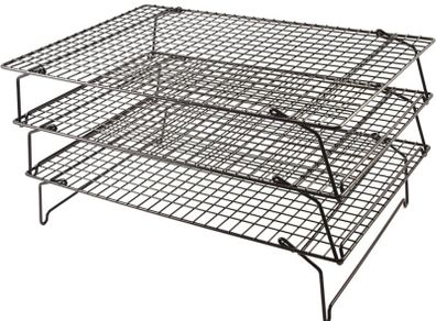 3 Tier Non-Stick Cooling Rack - Space Saving Collapsible Cake Cooling Tray For Baking - Freshly Baked Cakes, Muffins, Cookies & Biscuits - 40 x 25cm (FREE POSTAGE)