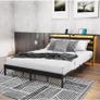 King Metal Bed Frame with USB Charging Station, LED Lights & Storage Headboard Image 7