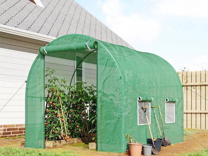 Reinforced Walk in Polytunnel Greenhouse with Roll Up Door, Galvanised Steel Frame and Zipped Door Windows, 2.5 x 2 m