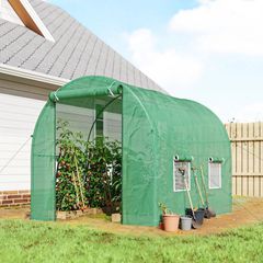 Reinforced Walk in Polytunnel Greenhouse with Roll Up Door, Galvanised Steel Frame and Zipped Door Windows, 2.5 x 2 m