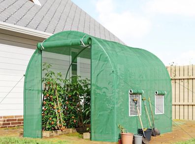 Reinforced Walk in Polytunnel Greenhouse with Roll Up Door, Galvanised Steel Frame and Zipped Door Windows, 2.5 x 2 m