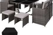 Poly Rattan Cube Set Including Protective Cover and Stainless Steel Screws 4 Chairs 1 Table 4 Stools Various Colours