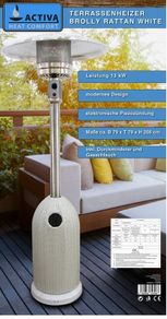 ACTIVA Brolly Rattan 13 KW Heater, White, 220 cm Height, 84 cm Reflector