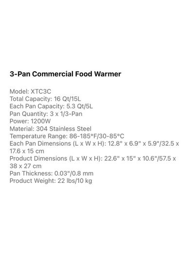 3 Pan Electric Catering Food Warmer Steam Table Stainless Steel Adjustable Temperature Buffet Restaurant 220v