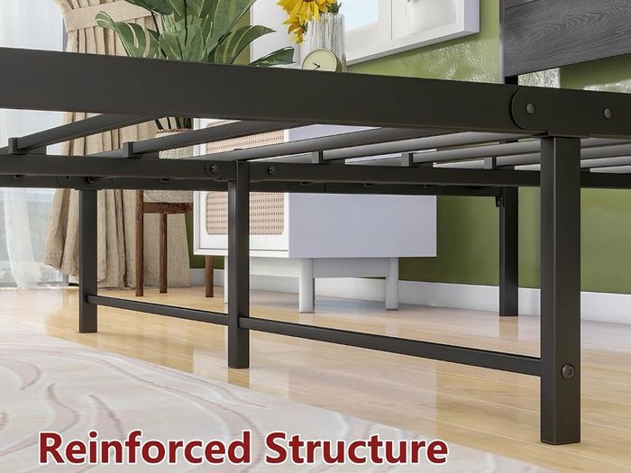Double Bed Frame with Heaboard & LED lights,4ft6 Metal Wooden Bed Frame Double Bed with Charging Station,Mattress Base/Underbed Storage,Heavy Duty Strong Slats Support,Black Bed 135x190cm