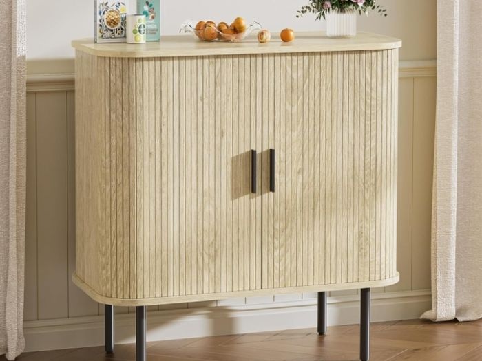 Buffet Storage Cabinet for Living Room, Kitchen Cupboard with Tambour Sliding Door, Storage Unit for Modern Home Dinning Room,Nature