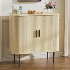 Buffet Storage Cabinet for Living Room, Kitchen Cupboard with Tambour Sliding Door, Storage Unit for Modern Home Dinning Room,Nature