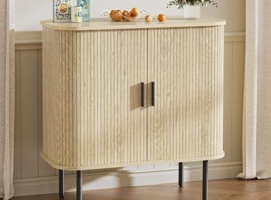 Buffet Storage Cabinet for Living Room, Kitchen Cupboard with Tambour Sliding Door, Storage Unit for Modern Home Dinning Room,Nature