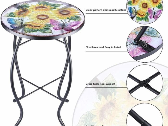 Patio Side Tables Outdoor, 14" Mosaic Patio Accent Round Glass (MULTIPLE DESIGNS, SEE PHOTOS)