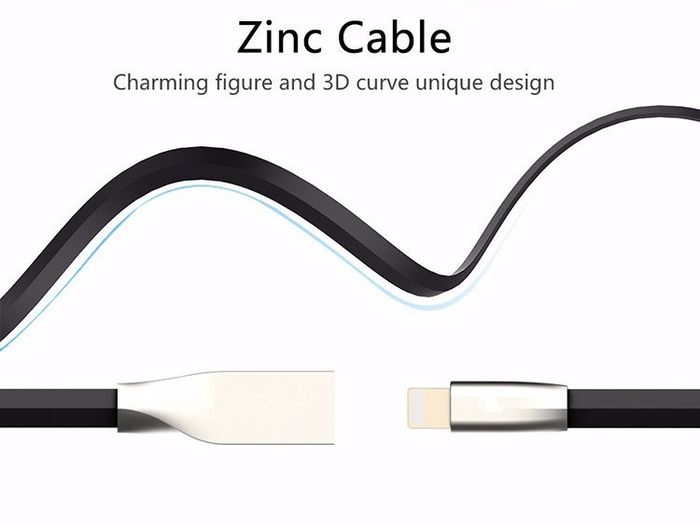 Black 1m Zinc Alloy Data Sync / Lightning USB Cable for iPhone 7 6 6s Plus 5