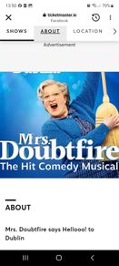 3 tickets for Mrs Doubtfire - Bord Gais Theatre - Dec 3rd