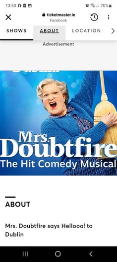 3 tickets for Mrs Doubtfire - Bord Gais Theatre - Dec 3rd