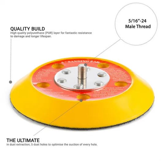 Glass Polish 12705 - 125mm ( 5") Dual Action Backing Sanding Pad 5/16"-24 - 5 holes - high profile