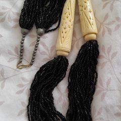 NECKLACE - Vintage - Carved - Black Glass Beads