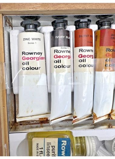RARE Antique George Rowney No 9 Oil Colour Wooden Box Set - 1950s/60s Artist Case Prop