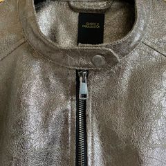 Metallic/gold biker style faux leather jacket Size XL UK 12-14