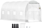 Walk-in Tunnel Greenhouse, 15 x 7 x 7 ft Portable Plant Hot House with Galvanized Steel Hoops, 1 Top Beam, 2 x Diagonal Poles, 2 Zippered Doors &amp; 8 Roll-up Windows, White