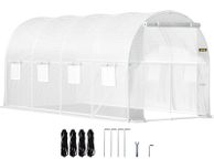 main image for ad Walk-in Tunnel Greenhouse, 15 x 7 x 7 ft Portable Plant Hot House with Galvanized Steel Hoops, 1 Top Beam, 2 x Diagonal Poles, 2 Zippered Doors &amp; 8 Roll-up Windows, White