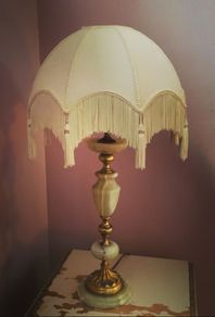 Mid-century ornate brass & carved onyx table lamp