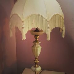 Mid-century ornate brass & carved onyx table lamp