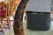 RARE  Senegal Decorated Cow Horn signed ABND. On marble plinth.