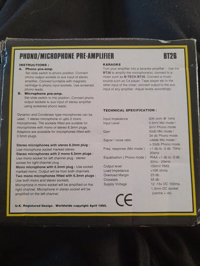 B-Tech BT26 Preamplifier + cable