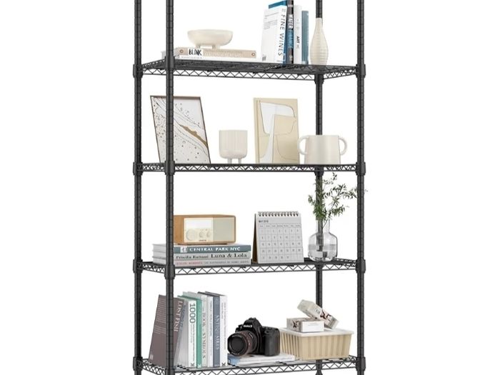 5 Tier Shelf Metal Storage Shelves Shelving Wire Rack Heavy Duty Closet Organizers for Garage Kitchen Bathroom Laundry Black 35 x 75 x 151.1 cm