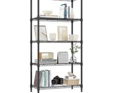 5 Tier Shelf Metal Storage Shelves Shelving Wire Rack Heavy Duty Closet Organizers for Garage Kitchen Bathroom Laundry Black 35 x 75 x 151.1 cm