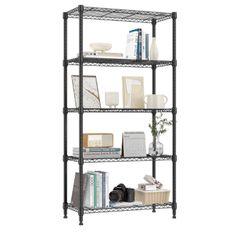 5 Tier Shelf Metal Storage Shelves Shelving Wire Rack Heavy Duty Closet Organizers for Garage Kitchen Bathroom Laundry Black 35 x 75 x 151.1 cm