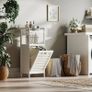 Bamboo Tilt Out Hamper, Bathroom Laundry Cabinet with Hidden Foldable Basket, Freestanding Clothes Storage Organizer with Storage Shelf, White Image 4