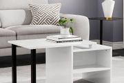 FREE P&amp;P Industrial Coffee Table High Gloss Vintage Wooden and Metal Living Room Coffee Table with Storage Shelf Accent Furniture (White and Black)
