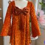 BNWT Waxpoetic Clothing Mini Dress in Pumpkin orange velvet sequin with bow Image 5