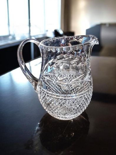 Large mid century hand cut crystal pitcher
