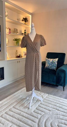 Brand New Emery Rose Wrap Front Geometric Midi Dress - Size M / UK 10 / EU 38
