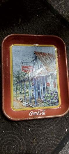 Coca cola metal drinks tray,used condition, see pictures for condition good solid used condition, nice display advertising item, buyer collects or pays postage thank you, sold as is ,front good ,back small bit of surface rust,,