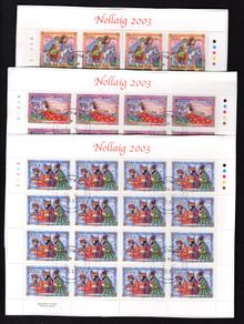 2003 Ireland Christmas 48c (ex Booklet) 48c, 50c & 57c Commemorative Stamps Sheets Plate 1A1A1A1A1A Fine Used with Dublin CDS cancel of 10th November 2003 (First day of issued) on envelope extract.