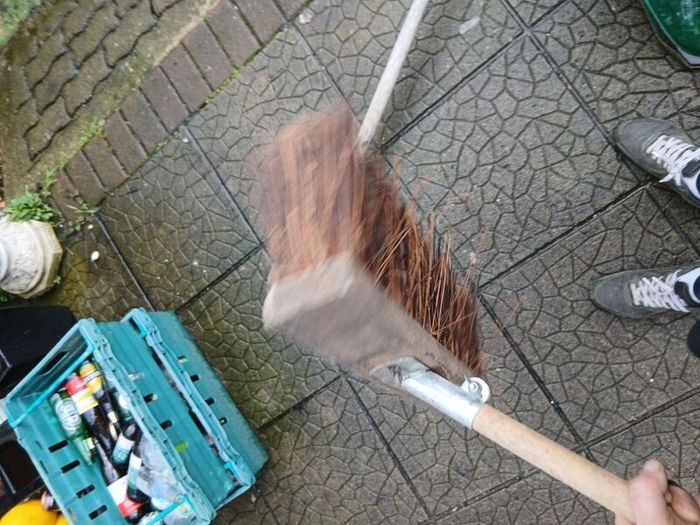 Heavy duty yard brush and shovel