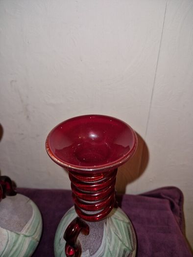 1960's pair Spanish Lafiore Scavo glass vases