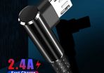 Micro USB Cable 2.4A Fast Charging 90 Degree Elbow: 2m Grey