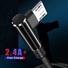Micro USB Cable 2.4A Fast Charging 90 Degree Elbow: 2m Grey