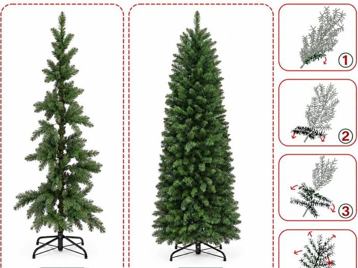 8FT Slim Pre-Lit Artificial Pencil Christmas Tree