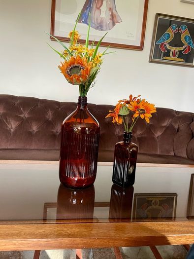 Vintage Amber Ribbed Glass Apothecary Bottle Farmhouse Decor & Medicine or Poison Bottle