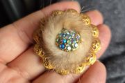 Vintage Mink Fur Brooch with Blue Stones