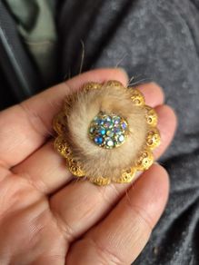 Vintage Mink Fur Brooch with Blue Stones