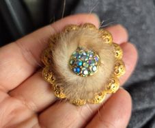 Vintage Mink Fur Brooch with Blue Stones