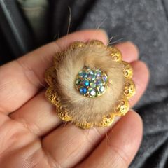Vintage Mink Fur Brooch with Blue Stones
