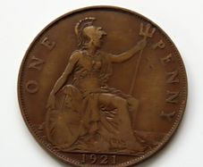 1921 Penny George V bronze coin