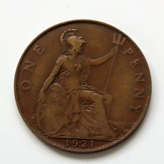 1921 Penny George V bronze coin