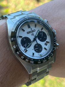 Seiko Prospex Speedtimer Solar 39mm Chronograph White Dial Steel Case Bracelet Watch