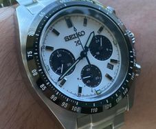 Seiko Prospex Speedtimer Solar 39mm Chronograph White Dial Steel Case Bracelet Watch